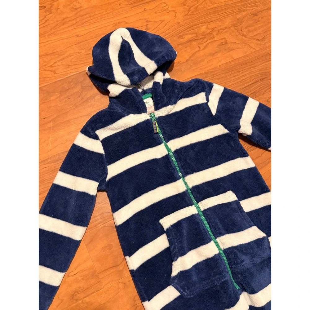 Boden Cosy Fleece Onesie Kids Navy White Fleece Hooded One Piece Pajamas 8-9Y